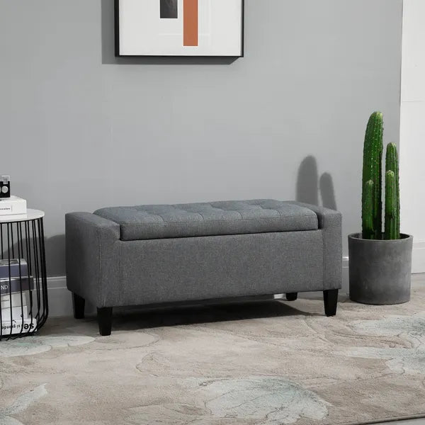 HOMCOM Linen Upholstered Storage Ottoman with Lift-Top Design Space-Saving Gray - product image 10