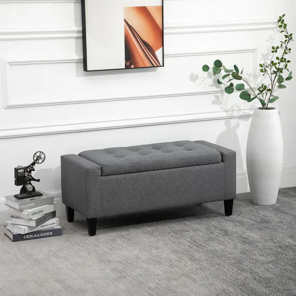 HOMCOM Linen Upholstered Storage Ottoman with Lift-Top Design Space-Saving Gray - product image 2