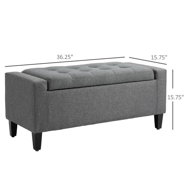 HOMCOM Linen Upholstered Storage Ottoman with Lift-Top Design Space-Saving Gray - product image 3