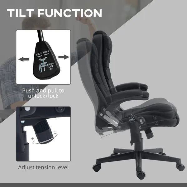 Vinsetto Linen Vibrating Massage Heat Office Chair High Back Recliner Padded Armrests Remote Control Black - product image 7