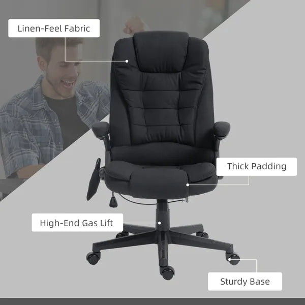 Vinsetto Linen Vibrating Massage Heat Office Chair High Back Recliner Padded Armrests Remote Control Black - product image 9