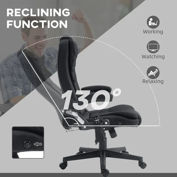 Vinsetto Linen Vibrating Massage Heat Office Chair High Back Recliner Padded Armrests Remote Control Black - product image 6