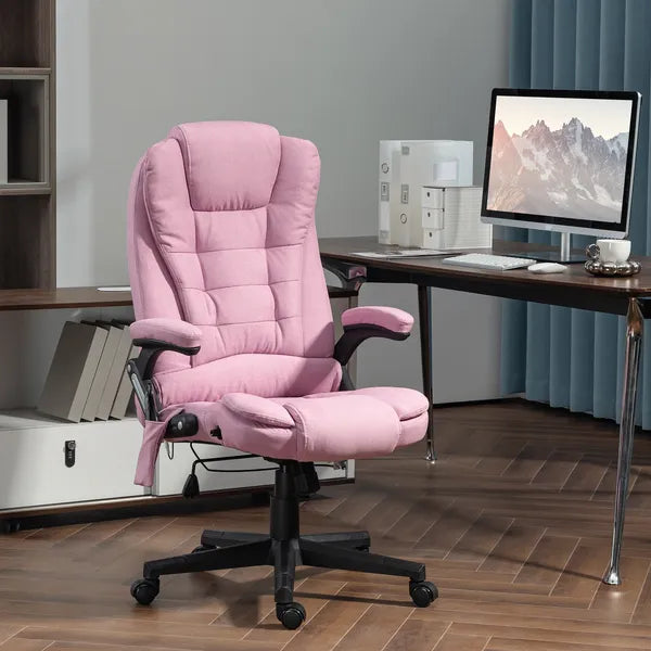 Linen Vibrating Massage Heated Office Chair High Back Reclining Padded Armrests Remote Pink - product image 10