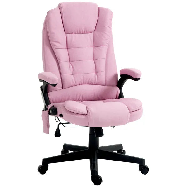 Linen Vibrating Massage Heated Office Chair High Back Reclining Padded Armrests Remote Pink - product image 11
