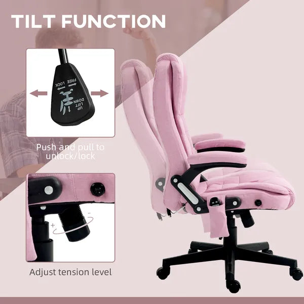 Linen Vibrating Massage Heated Office Chair High Back Reclining Padded Armrests Remote Pink - product image 7
