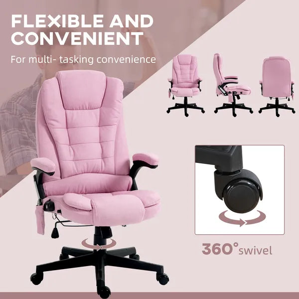 Linen Vibrating Massage Heated Office Chair High Back Reclining Padded Armrests Remote Pink - product image 8