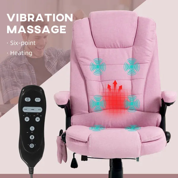 Linen Vibrating Massage Heated Office Chair High Back Reclining Padded Armrests Remote Pink - product image 4