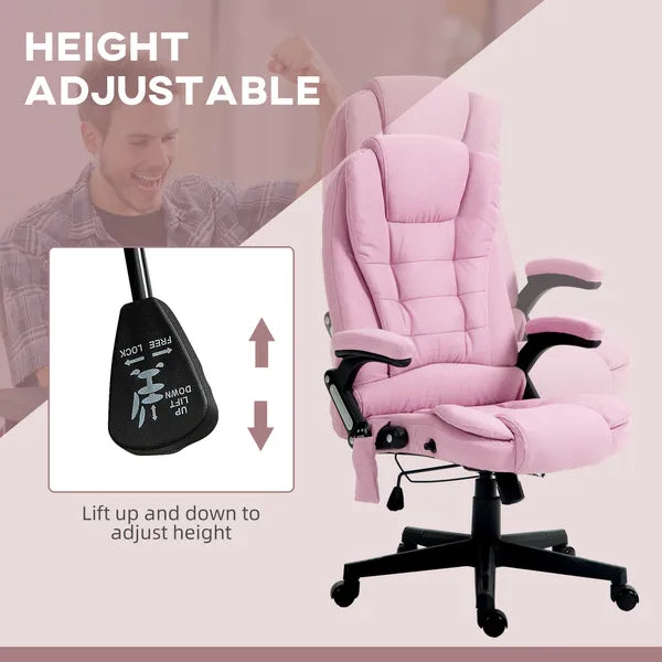 Linen Vibrating Massage Heated Office Chair High Back Reclining Padded Armrests Remote Pink - product image 5