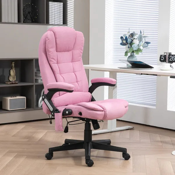 Linen Vibrating Massage Heated Office Chair High Back Reclining Padded Armrests Remote Pink - product image 2