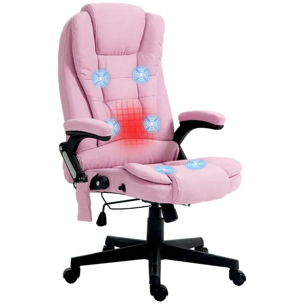 Linen Vibrating Massage Heated Office Chair High Back Reclining Padded Armrests Remote Pink - product image 1