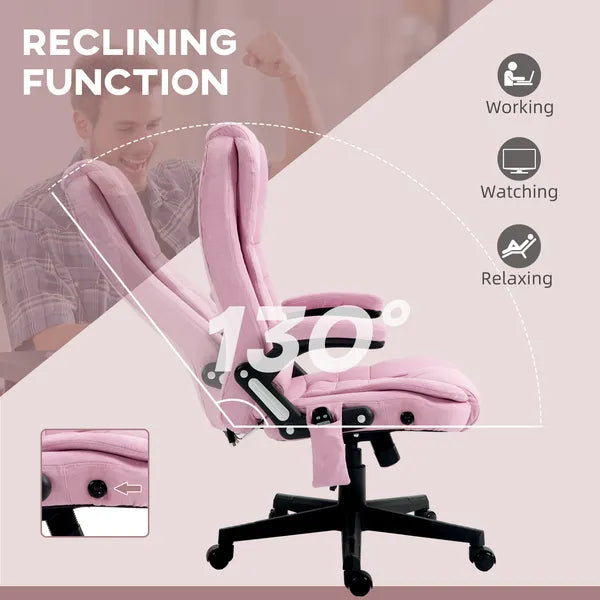 Linen Vibrating Massage Heated Office Chair High Back Reclining Padded Armrests Remote Pink - product image 6
