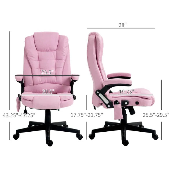Linen Vibrating Massage Heated Office Chair High Back Reclining Padded Armrests Remote Pink - product image 3