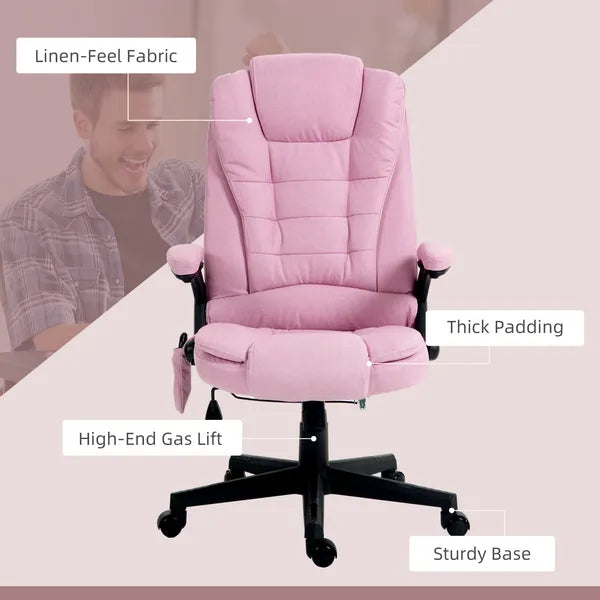 Linen Vibrating Massage Heated Office Chair High Back Reclining Padded Armrests Remote Pink - product image 9