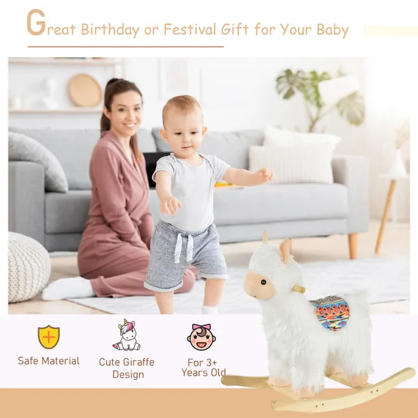 Llama Sheep Plush Rocking Horse with Handle Grip and Saddle, Ages 18 to 36 Months, White - product image 4