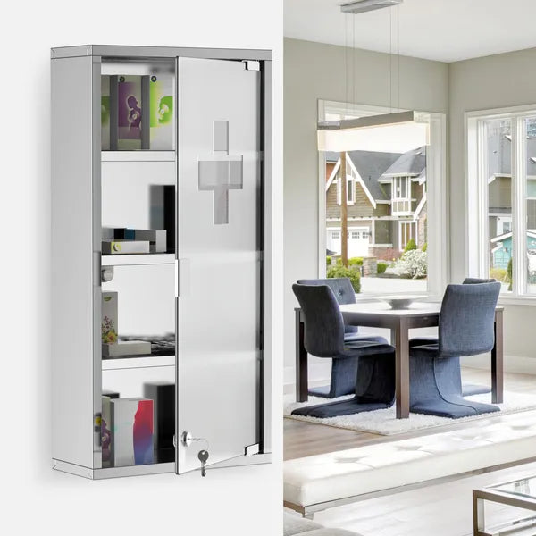 Lockable Medicine Cabinet 12"x24", 4 Tier, Stainless Steel, Bathroom Wall Box with Shelves - product image 9