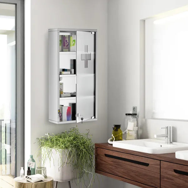 Lockable Medicine Cabinet 12"x24", 4 Tier, Stainless Steel, Bathroom Wall Box with Shelves - product image 10