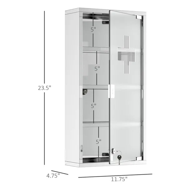 Lockable Medicine Cabinet 12"x24", 4 Tier, Stainless Steel, Bathroom Wall Box with Shelves - product image 3