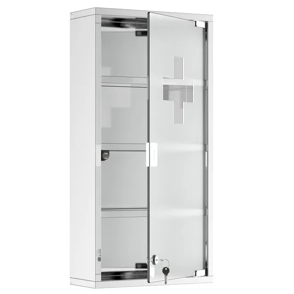 Lockable Medicine Cabinet 12"x24", 4 Tier, Stainless Steel, Bathroom Wall Box with Shelves - product image 12