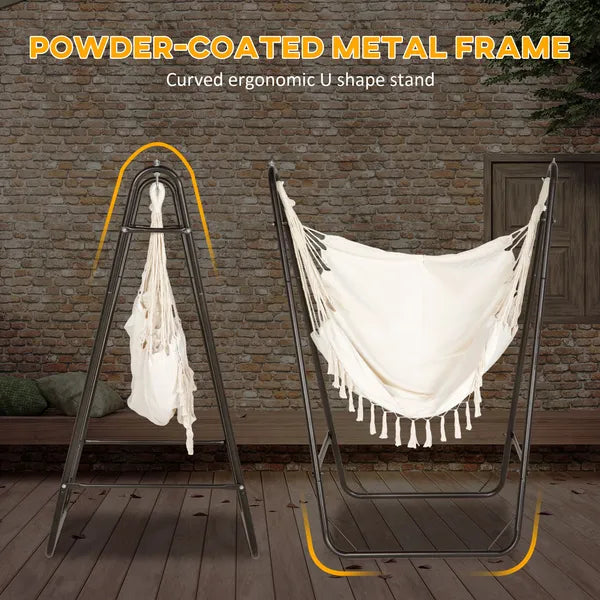 Outsunny Lounge Hammock Chair with Curved Stand and Storage, Two-Tone Cream and Brown - product image 4