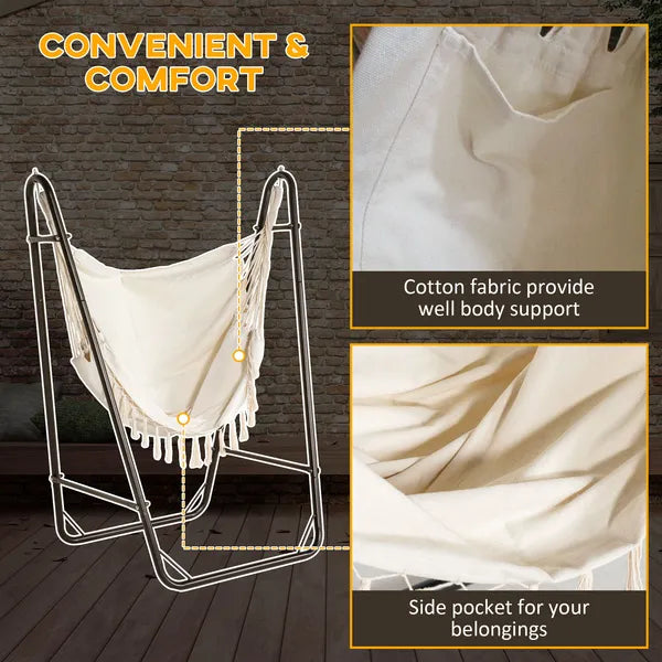 Outsunny Lounge Hammock Chair with Curved Stand and Storage, Two-Tone Cream and Brown - product image 5