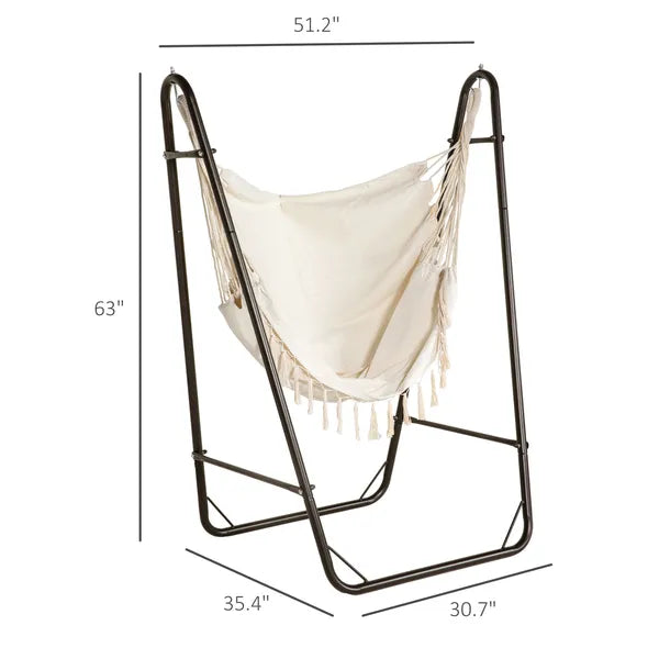 Outsunny Lounge Hammock Chair with Curved Stand and Storage, Two-Tone Cream and Brown - product image 3