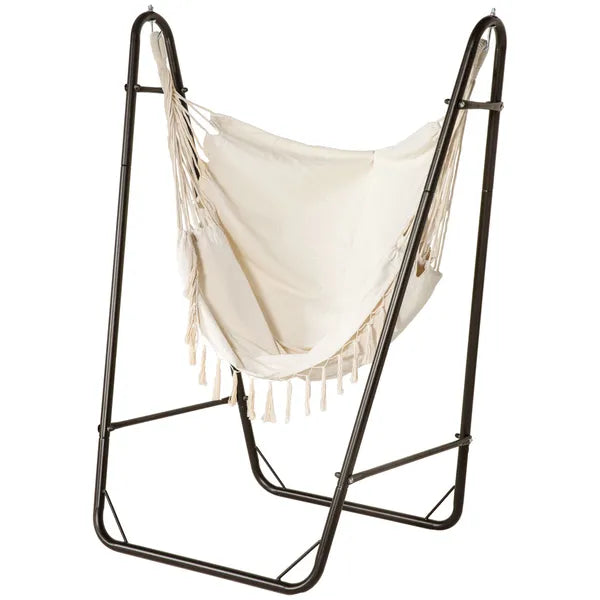 Outsunny Lounge Hammock Chair with Curved Stand and Storage, Two-Tone Cream and Brown - product image 1