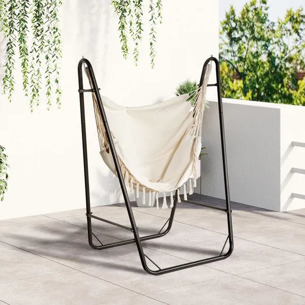 Outsunny Lounge Hammock Chair with Curved Stand and Storage, Two-Tone Cream and Brown - product image 2