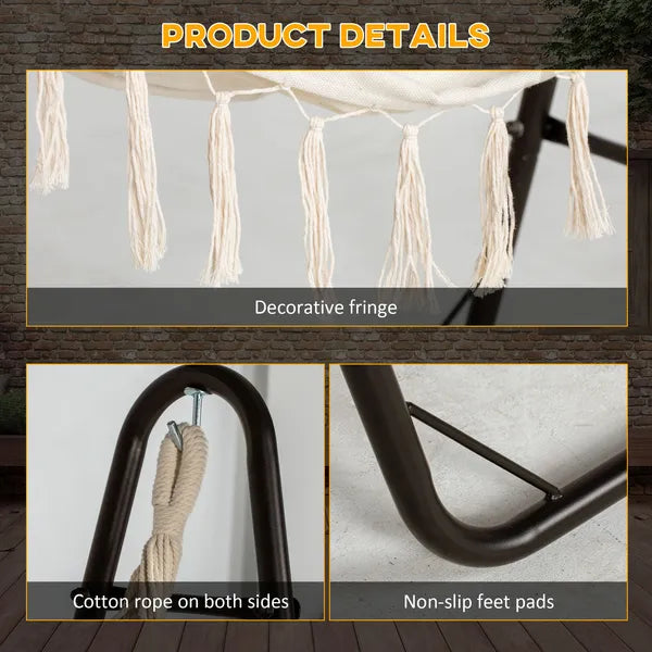 Outsunny Lounge Hammock Chair with Curved Stand and Storage, Two-Tone Cream and Brown - product image 6