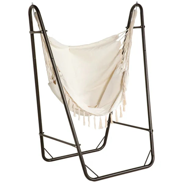 Outsunny Lounge Hammock Chair with Curved Stand and Storage, Two-Tone Cream and Brown - product image 11