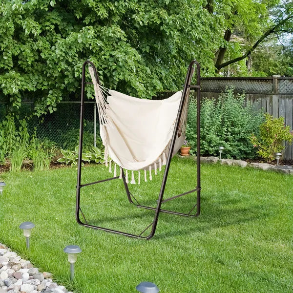 Outsunny Lounge Hammock Chair with Curved Stand and Storage, Two-Tone Cream and Brown - product image 10