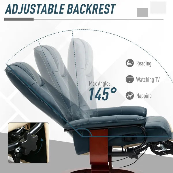 Lounging : Blue Faux Leather Swivel Recliner with Adjustable Footrest - product image 4