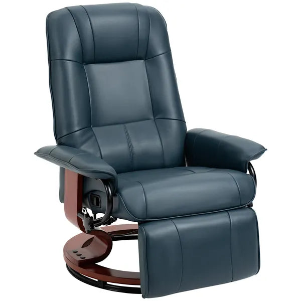 Lounging : Blue Faux Leather Swivel Recliner with Adjustable Footrest - product image 1