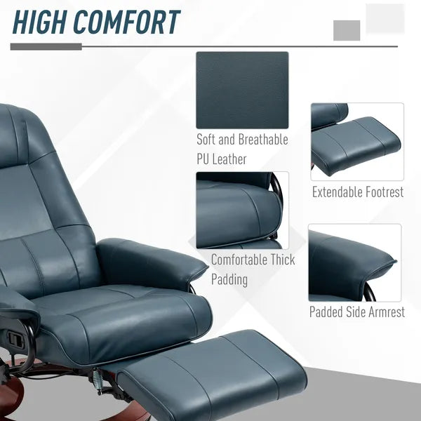 Lounging : Blue Faux Leather Swivel Recliner with Adjustable Footrest - product image 6