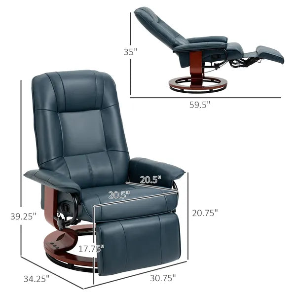 Lounging : Blue Faux Leather Swivel Recliner with Adjustable Footrest - product image 3