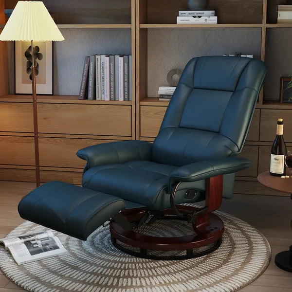 Lounging : Blue Faux Leather Swivel Recliner with Adjustable Footrest - product image 2