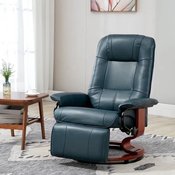 Lounging : Blue Faux Leather Swivel Recliner with Adjustable Footrest - product image 7