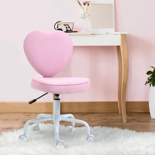 HOMCOM Love Shape Swivel Leisure Chair on Wheels Upholstery Home Office Computer Chair Linen Fabric Vanity Seat for Girls Women - product image 2