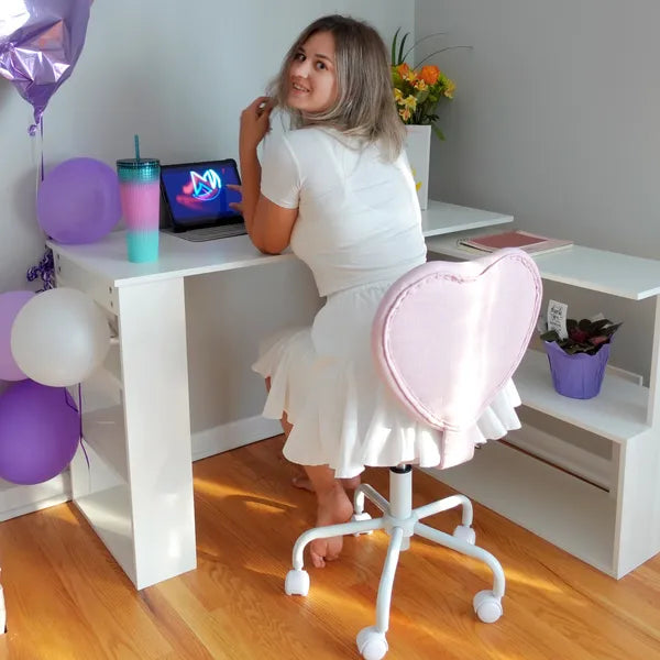 HOMCOM Love Shape Swivel Leisure Chair on Wheels Upholstery Home Office Computer Chair Linen Fabric Vanity Seat for Girls Women - product image 7
