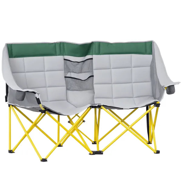 2 Person Folding Camping Chair with Carry Bag and Cup Holders, Green - product image 1
