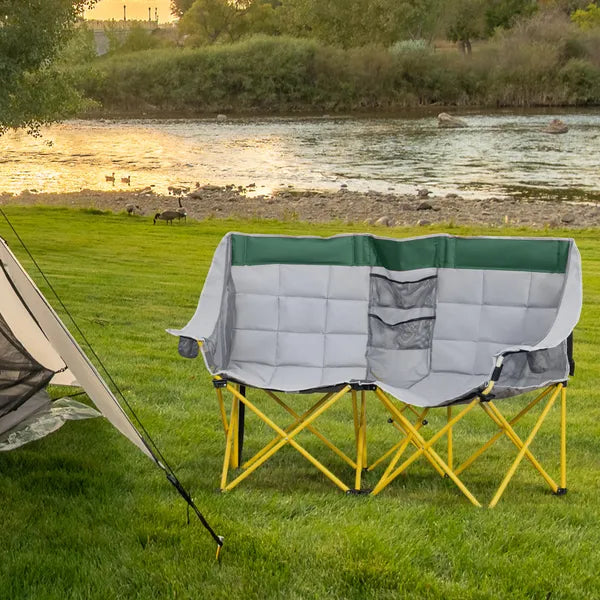 2 Person Folding Camping Chair with Carry Bag and Cup Holders, Green - product image 2