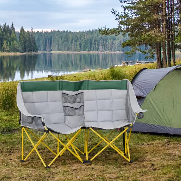 2 Person Folding Camping Chair with Carry Bag and Cup Holders, Green - product image 10