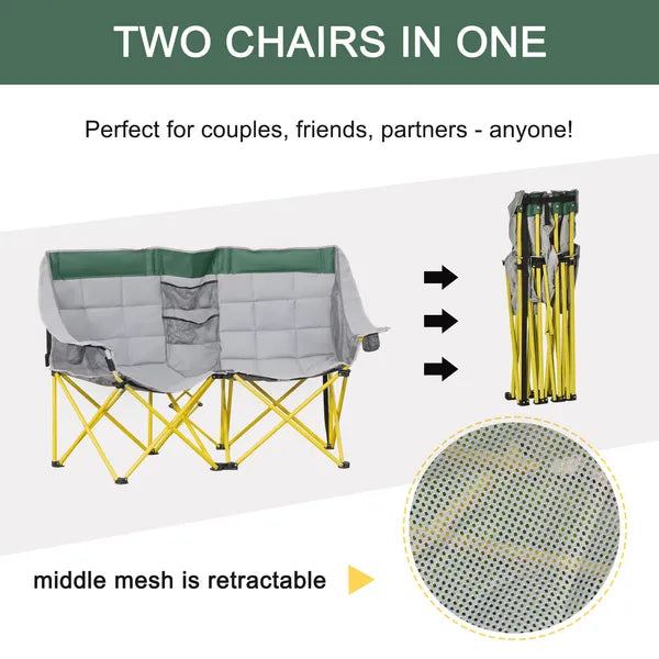 2 Person Folding Camping Chair with Carry Bag and Cup Holders, Green - product image 4