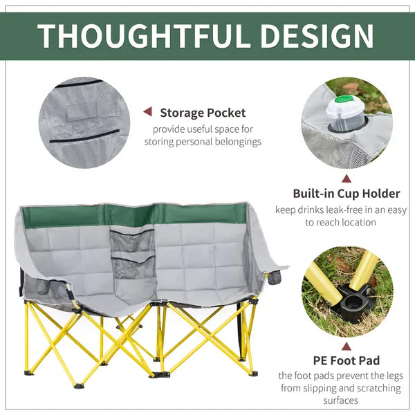 2 Person Folding Camping Chair with Carry Bag and Cup Holders, Green - product image 6