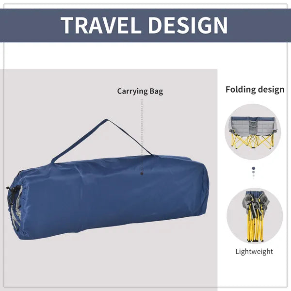 2 Person Folding Camping Chair with Carry Bag and Cup Holders, Navy Blue - product image 5