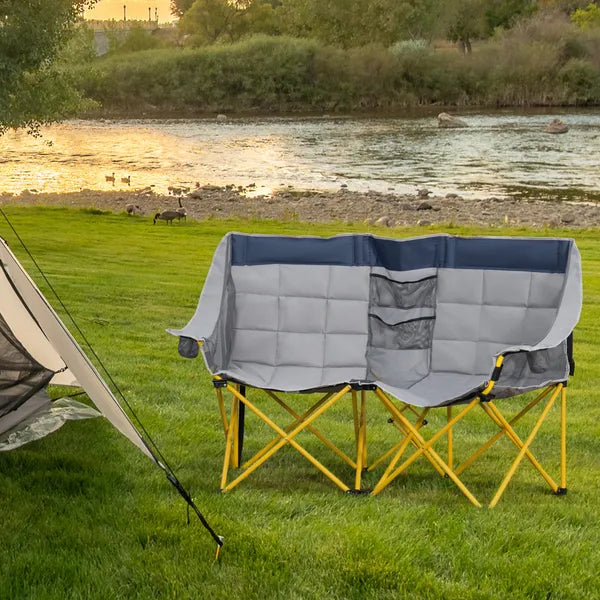 2 Person Folding Camping Chair with Carry Bag and Cup Holders, Navy Blue - product image 2