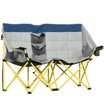2 Person Folding Camping Chair with Carry Bag and Cup Holders, Navy Blue - product image 1