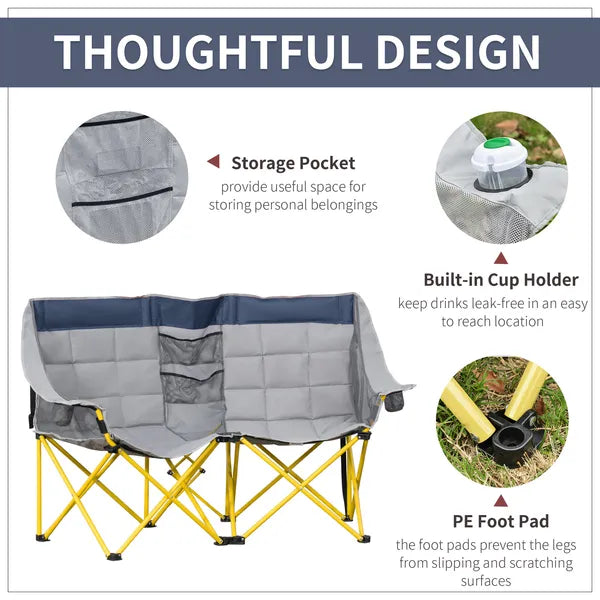 2 Person Folding Camping Chair with Carry Bag and Cup Holders, Navy Blue - product image 6