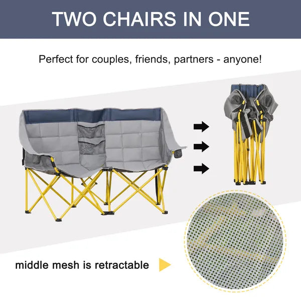 2 Person Folding Camping Chair with Carry Bag and Cup Holders, Navy Blue - product image 4