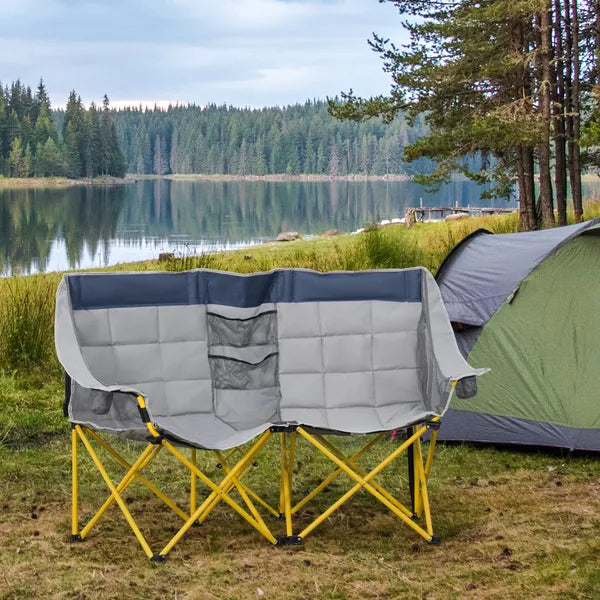 2 Person Folding Camping Chair with Carry Bag and Cup Holders, Navy Blue - product image 10