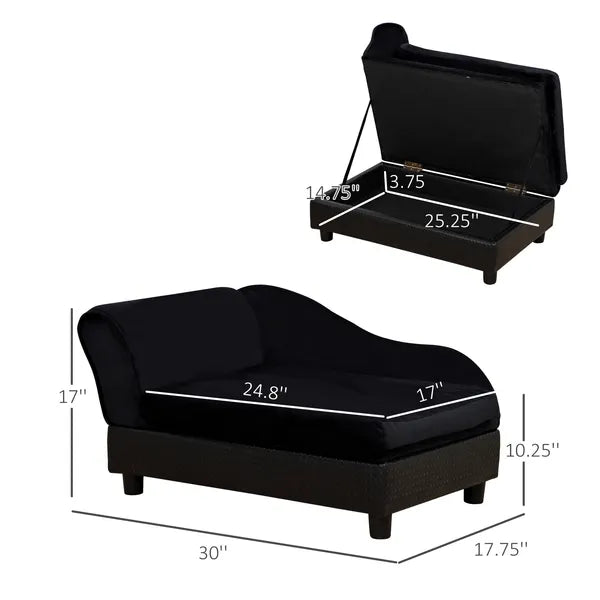 PawHut Luxury Dog Bed for Small Dogs, Hidden Storage, 3" Foam Cushion, Modern Pet Sofa, Black - product image 3